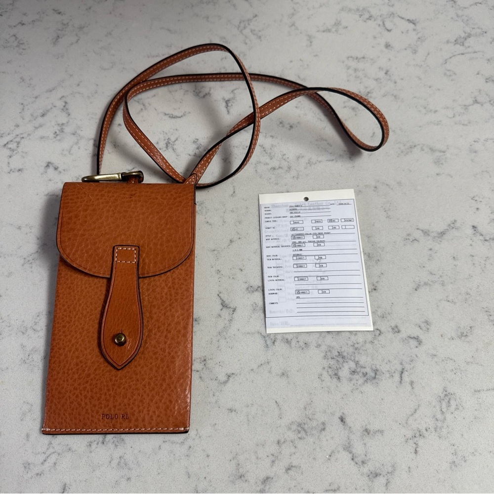 NWT Ralph Lauren Brown Leather Crossbody Wallet Phone Pouch